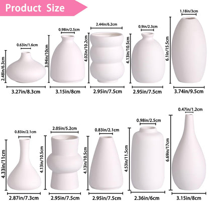 White Ceramic Bud Vases Set of 10 - 5 Inch Small Mini Vases for Flowers Centerpieces Decor