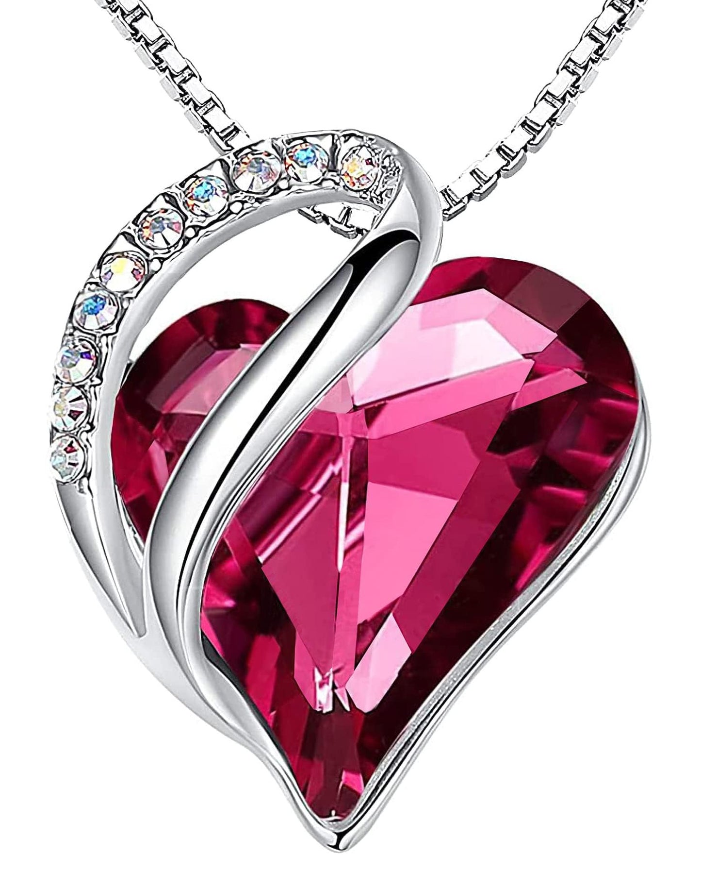 Infinity Love Birthstone Heart Necklace - 18K White Gold Plated Crystal Pendant Gift for Women 10b-October-Tourmaline Pink
