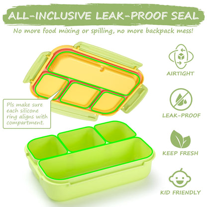 Bento Lunch Box for Kids - 4 Compartment Leak-Proof School Lunch Container with Utensils Purple