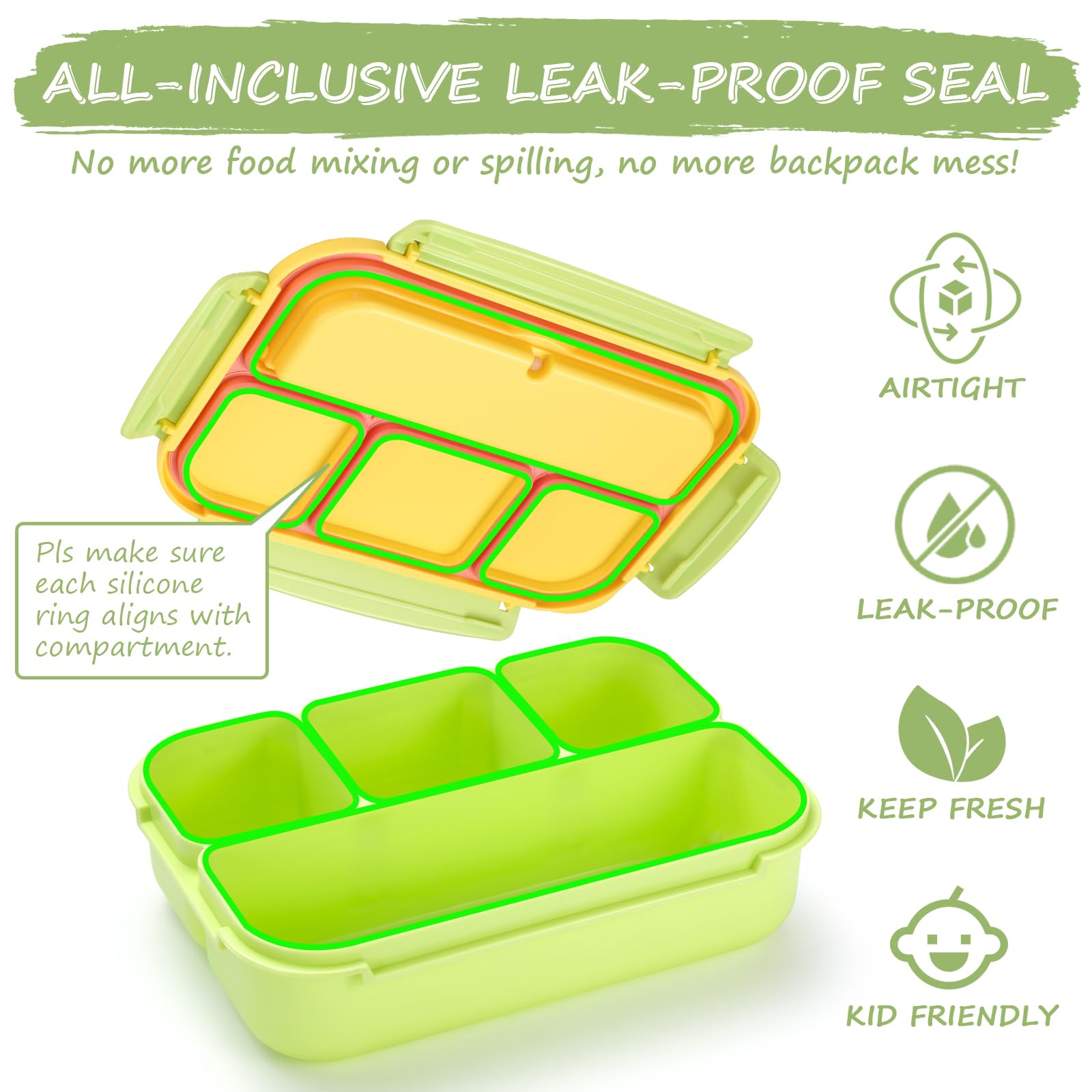 Bento Lunch Box for Kids - 4 Compartment Leak-Proof School Lunch Container with Utensils Purple