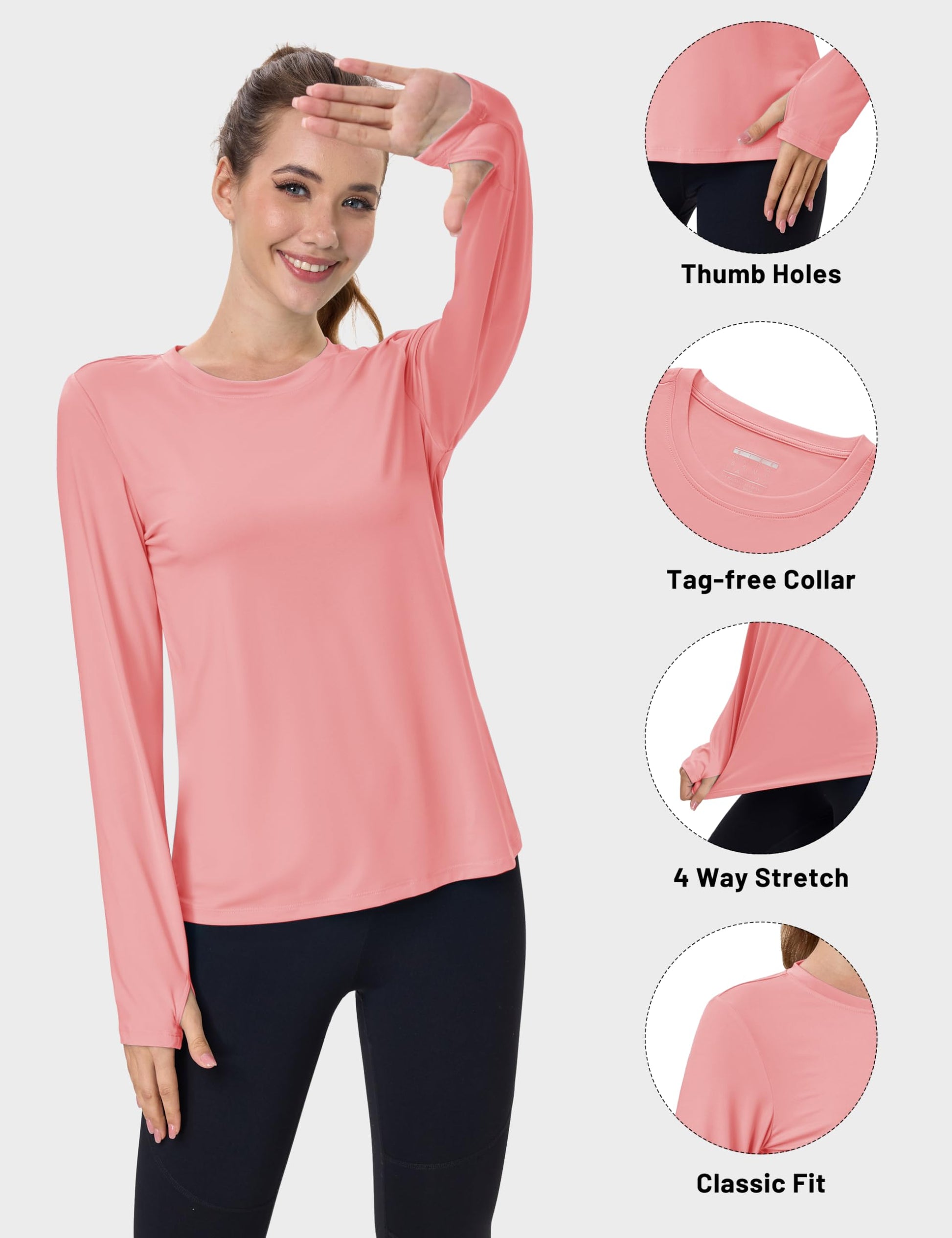 Women's UPF 80+ Long Sleeve Rash Guard - Quick Dry Athletic Shirt with Thumb Holes