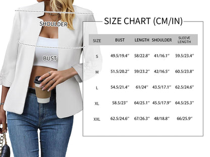 Women's Tweed Blazer Jacket - Open Front Stand Collar Professional Work Coat