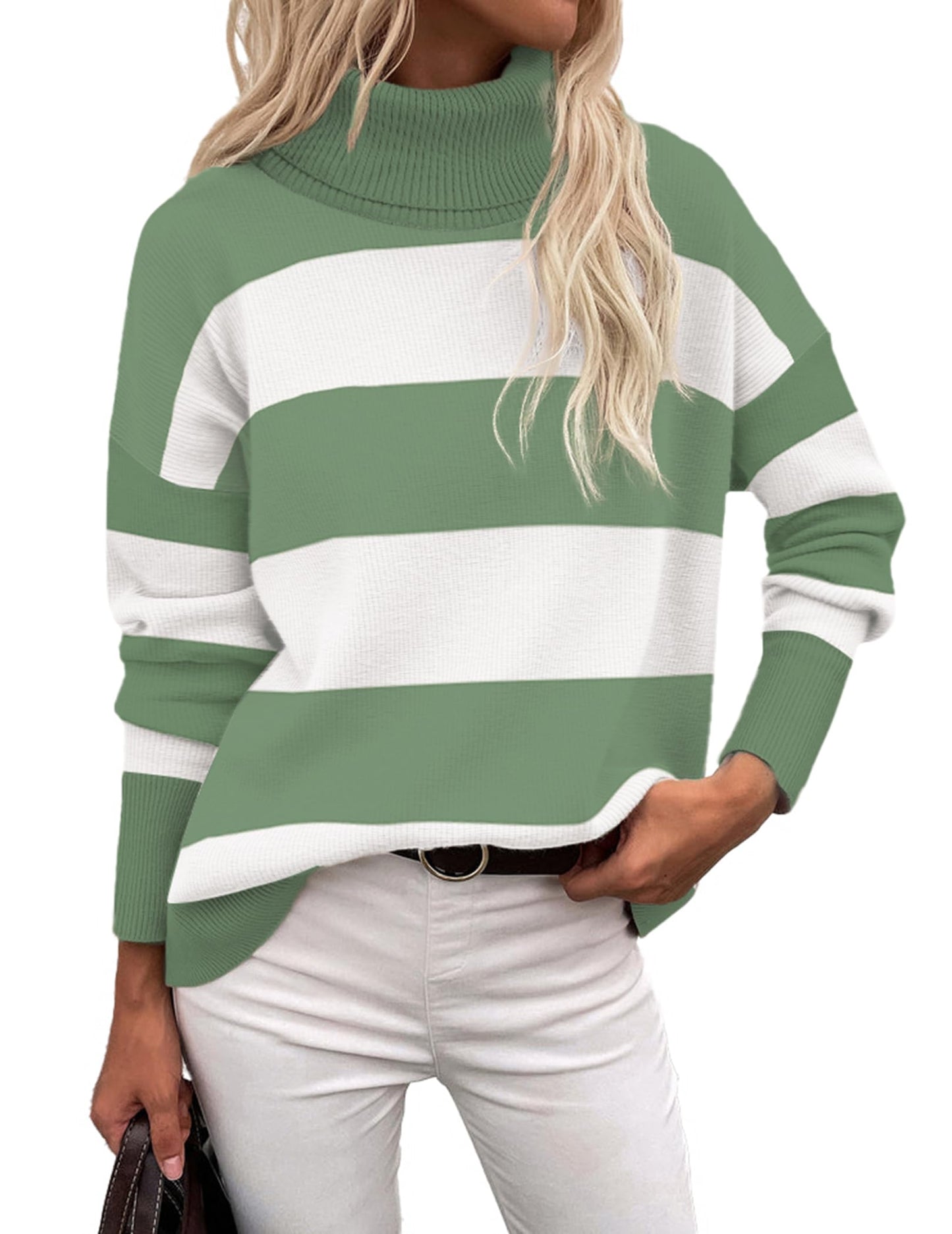 Orange Turtleneck Sweater - Turtleneck Sweater for Women - Chunky Knit Pullover with High Low Hem