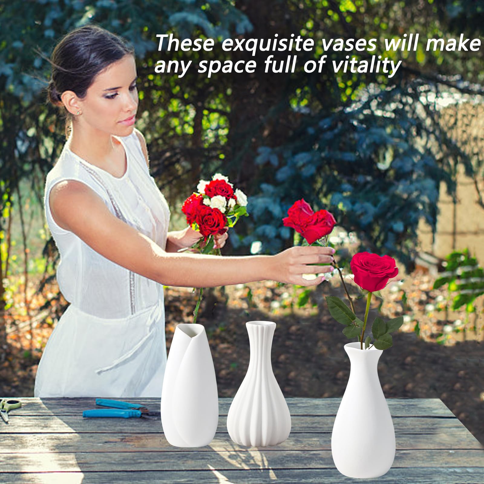 White Ceramic Bud Vases Set of 10 - 5 Inch Small Mini Vases for Flowers Centerpieces Decor