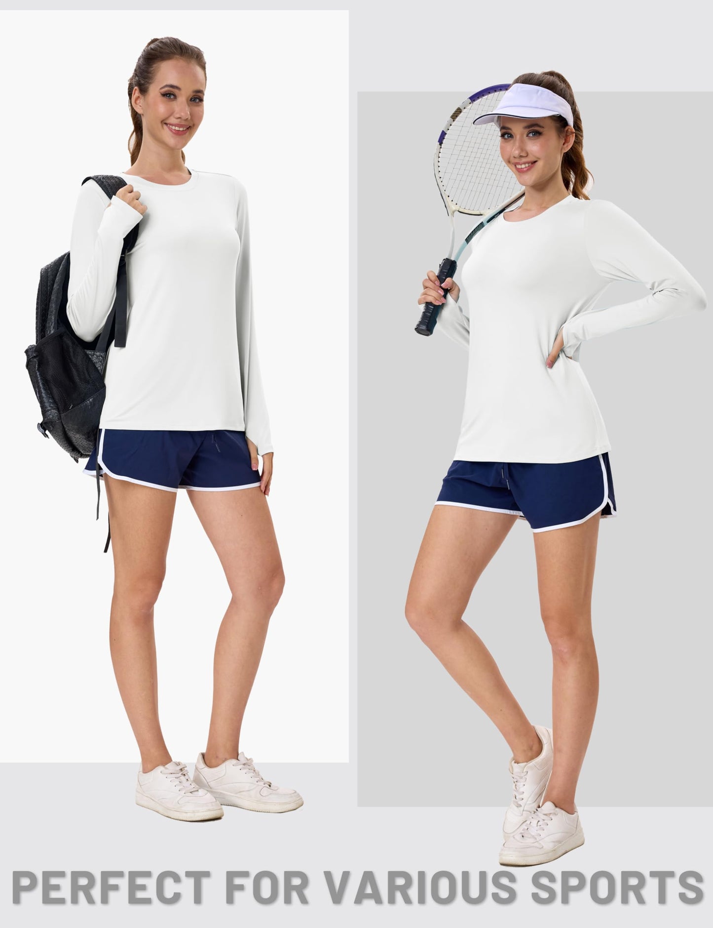 Women's UPF 80+ Long Sleeve Rash Guard - Quick Dry Athletic Shirt with Thumb Holes