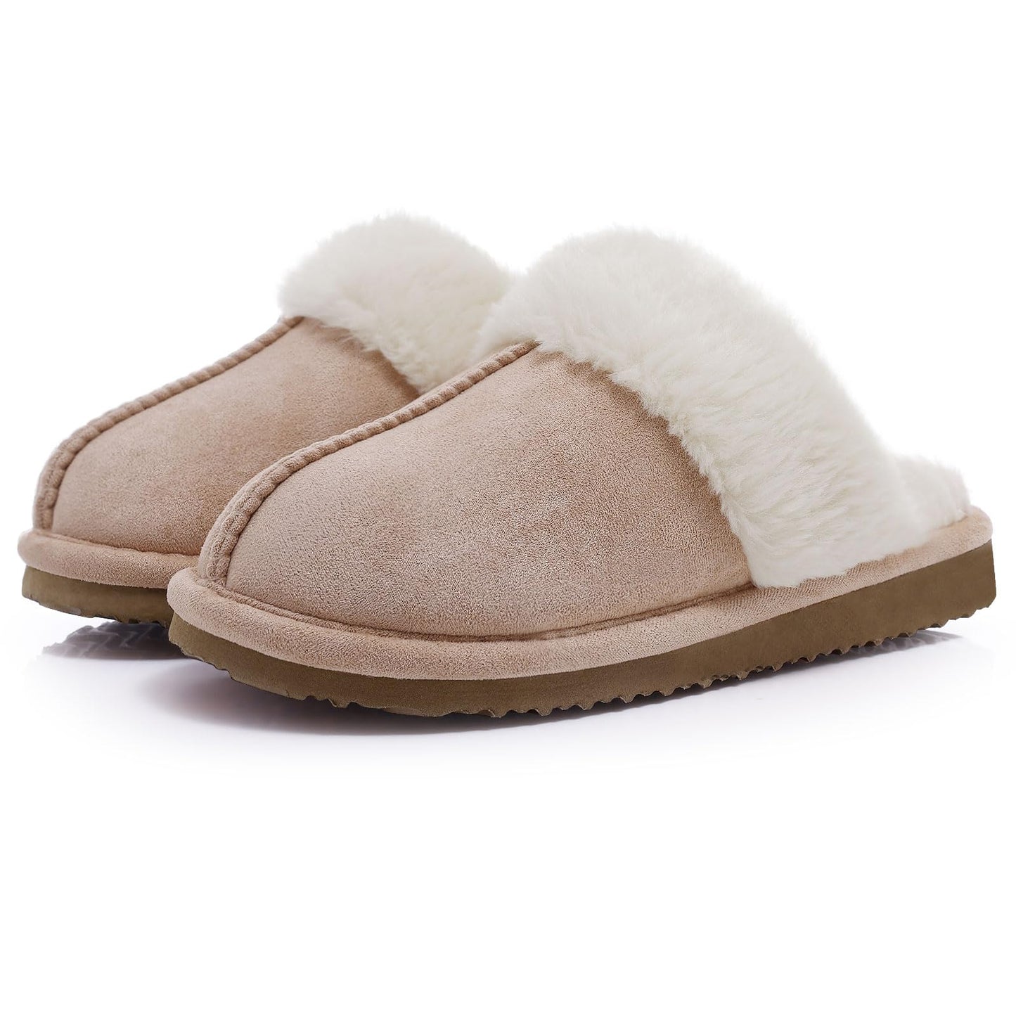 Fuzzy Memory Foam Slippers for Women - Fluffy Winter House Shoes Indoor Outdoor Apricot