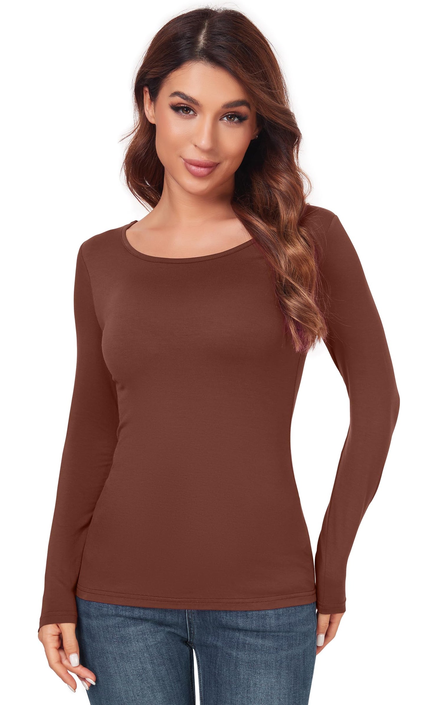 Women's Scoop Neck Long Sleeve Top - Slim Fit Thermal Blouse Basic Layer Shirt
