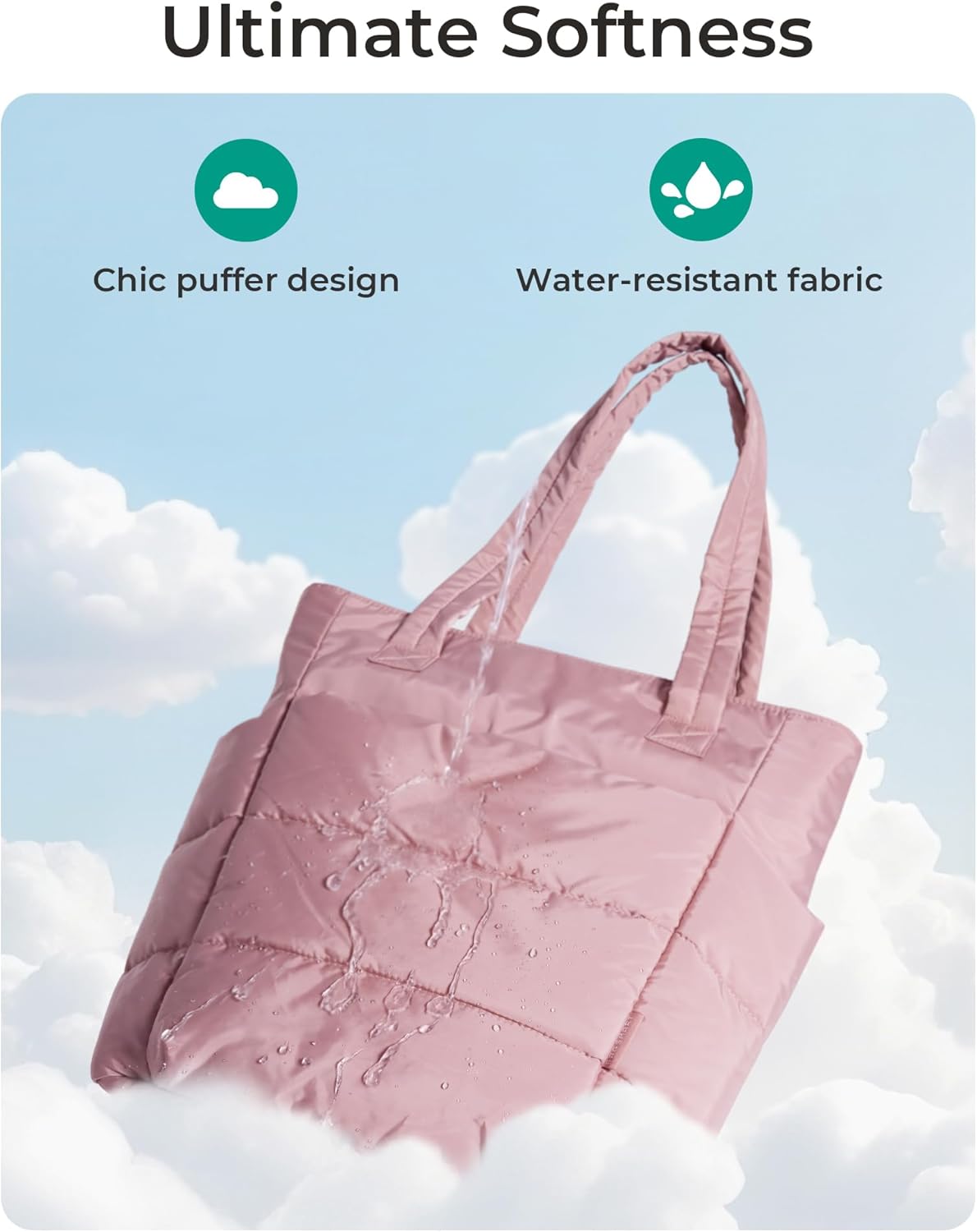 Women's Quilted Tote Bag Lightweight Puffy Shoulder Bag with Compartments