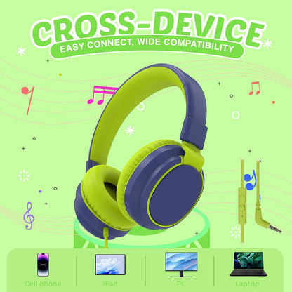 Kids Headphones Volume Limited 85/94dB - Wired Over-Ear Foldable Headset with Microphone Pink