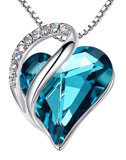 Infinity Love Birthstone Heart Necklace - 18K White Gold Plated Crystal Pendant Gift for Women 12b-December-Indicolite Zircon Blue