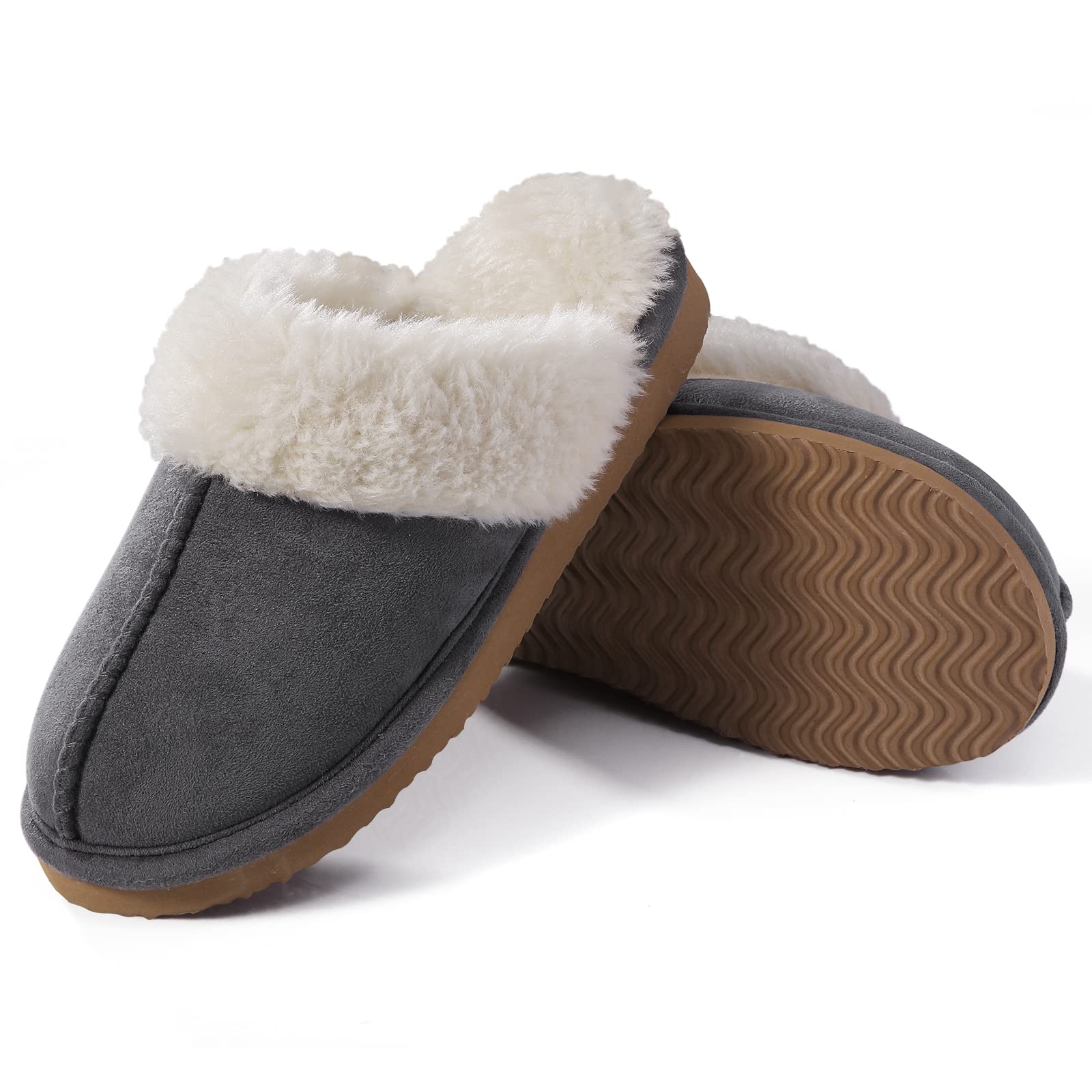 Fuzzy Memory Foam Slippers for Women - Fluffy Winter House Shoes Indoor Outdoor