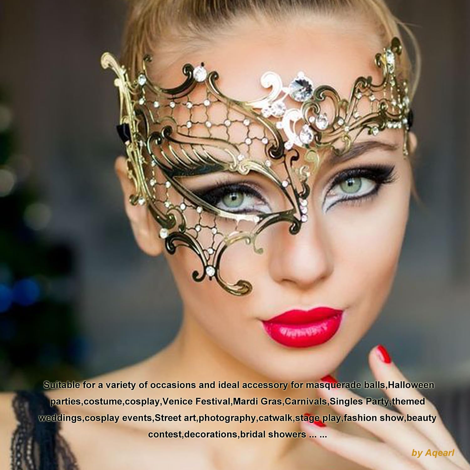 Rhinestone Metal Masquerade Mask for Women - Venetian Party Mask - Elegant Prom Ball Costume Accessory