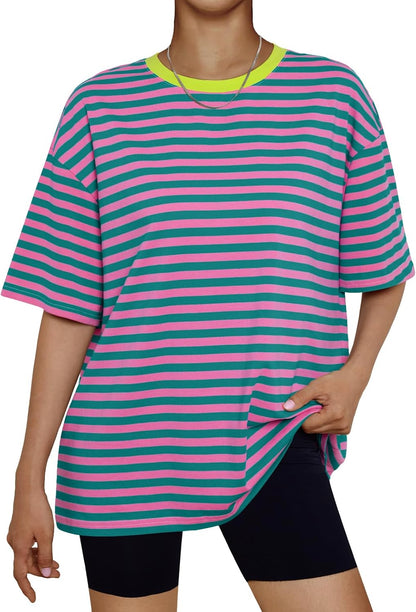 Women's Oversized Summer T-Shirt Short Sleeve Casual Workout Top Sepinkgreen