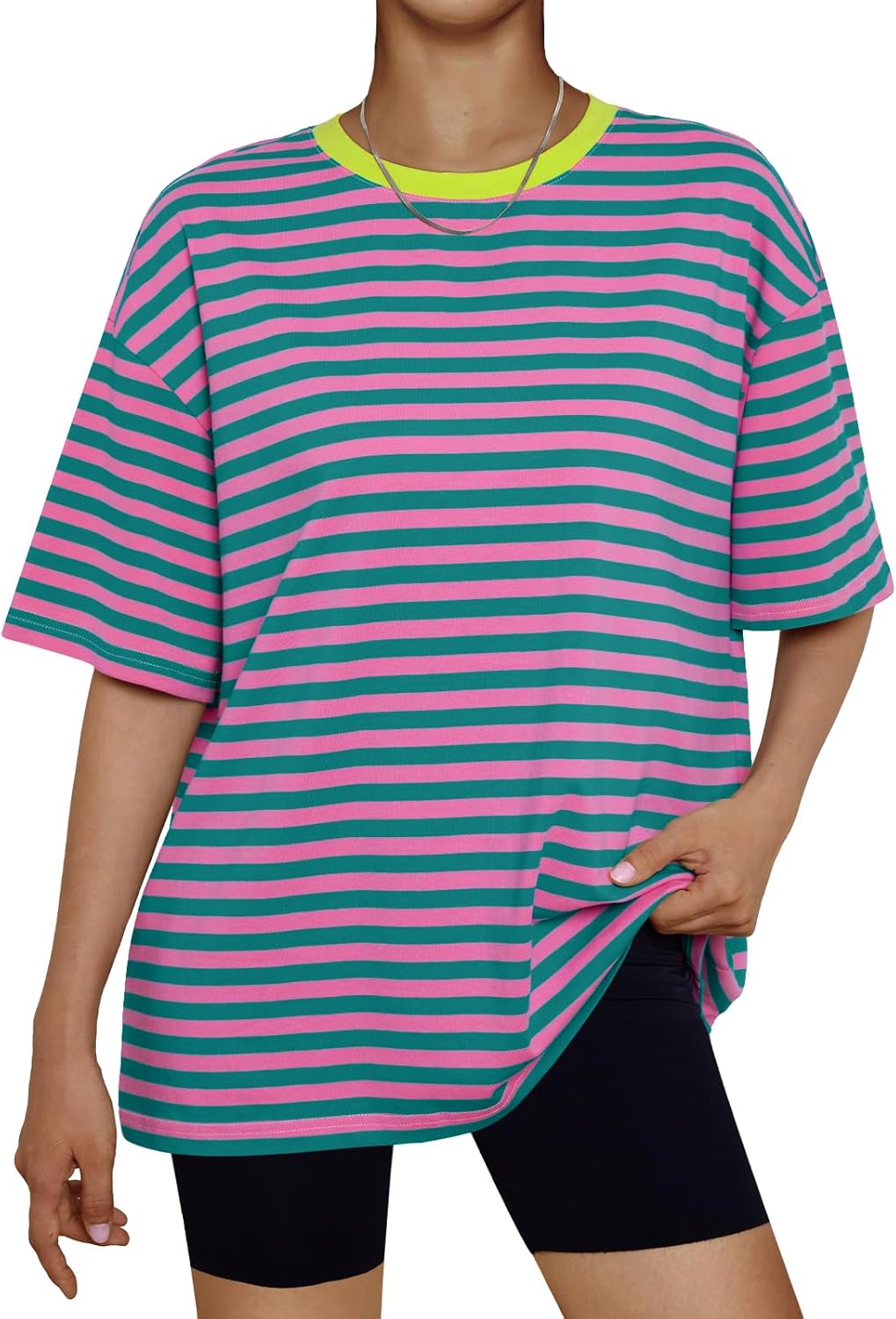 Women's Oversized Summer T-Shirt Short Sleeve Casual Workout Top Sepinkgreen