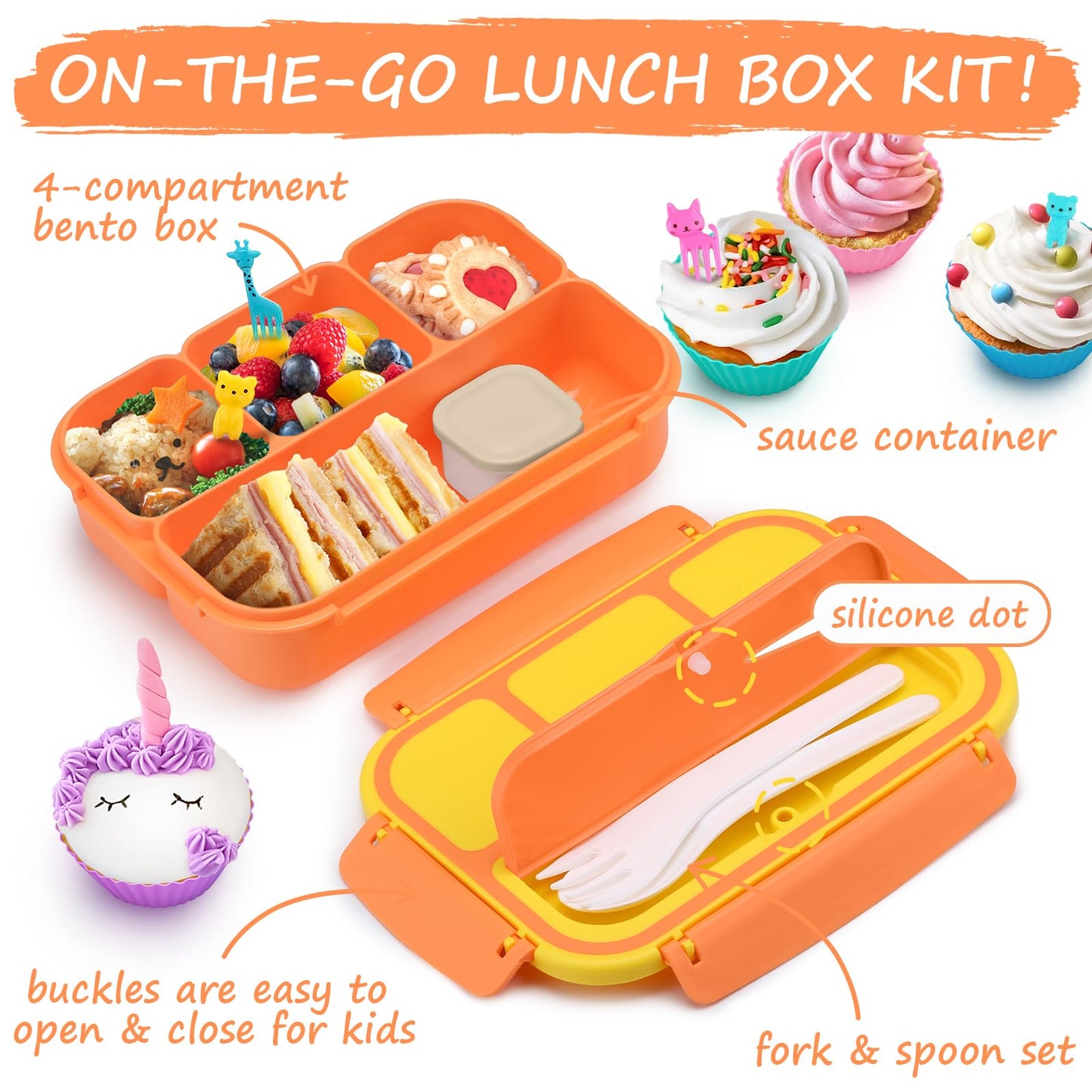 Bento Lunch Box for Kids - 4 Compartment Leak-Proof School Lunch Container with Utensils Purple