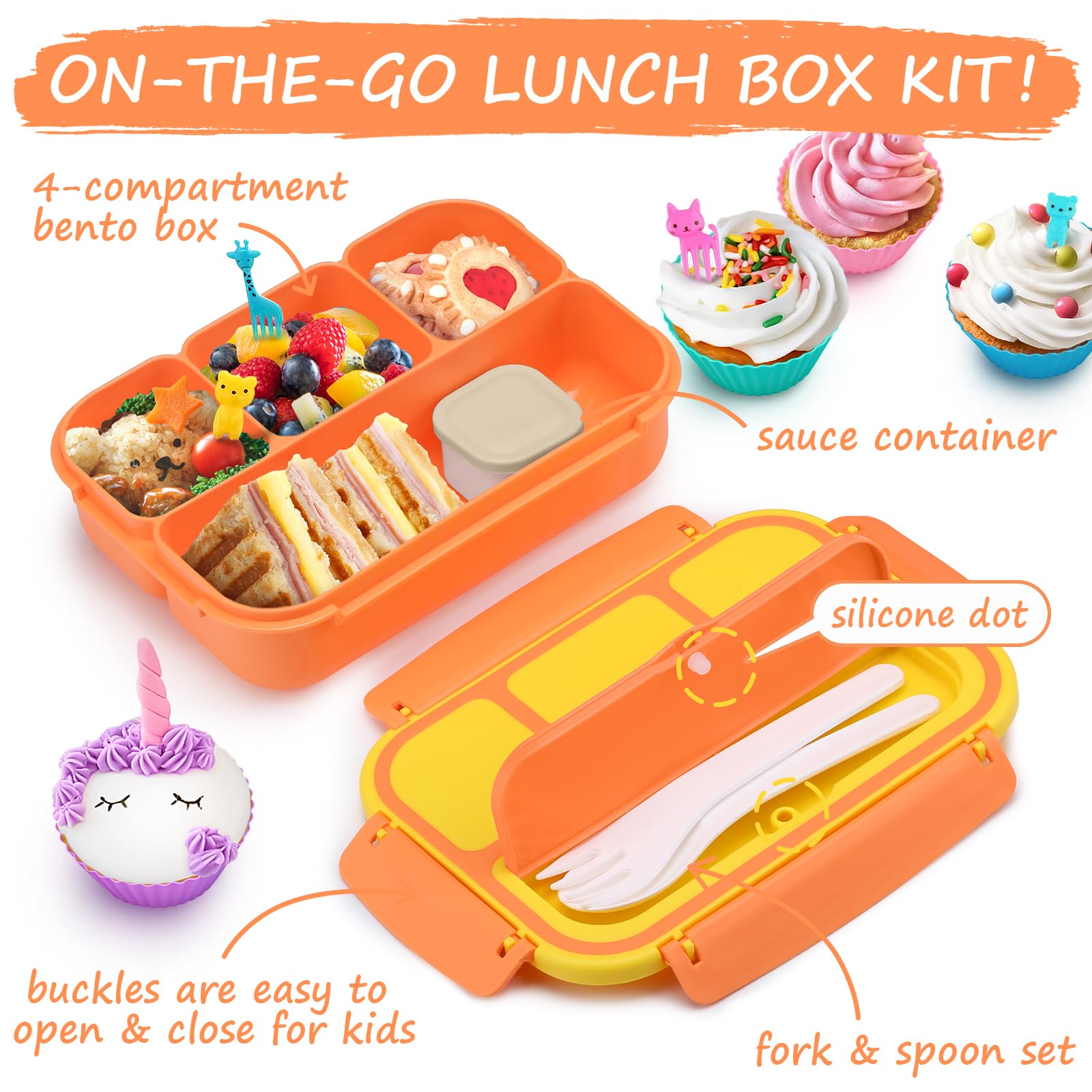 Bento Lunch Box for Kids - 4 Compartment Leak-Proof School Lunch Container with Utensils Purple
