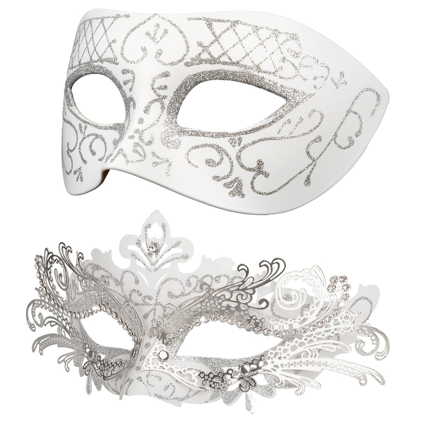 Masquerade Masks - Elegant Mardi Gras Party Masks - Premium Decorative Masks for Women and Men White With Silver Line