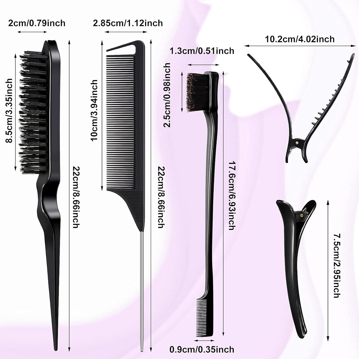 Hair Brush Set 12 Pieces Double Sided Edge Brush Teasing Combs Styling Kit
