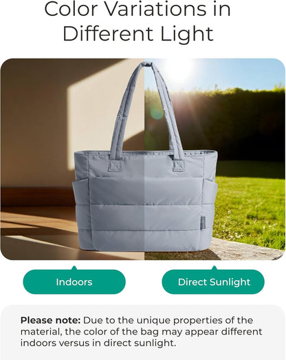 Women's Quilted Tote Bag Lightweight Puffy Shoulder Bag with Compartments