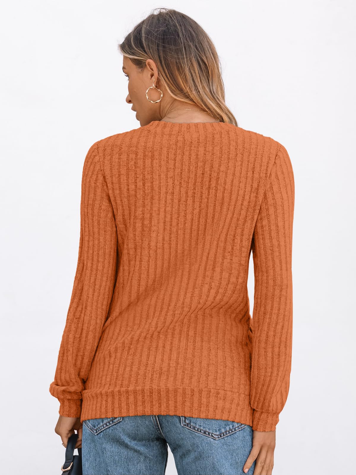 V Neck Long Sleeve Sweater for Women - Loose Fit Tunic Top for Fall & Winter