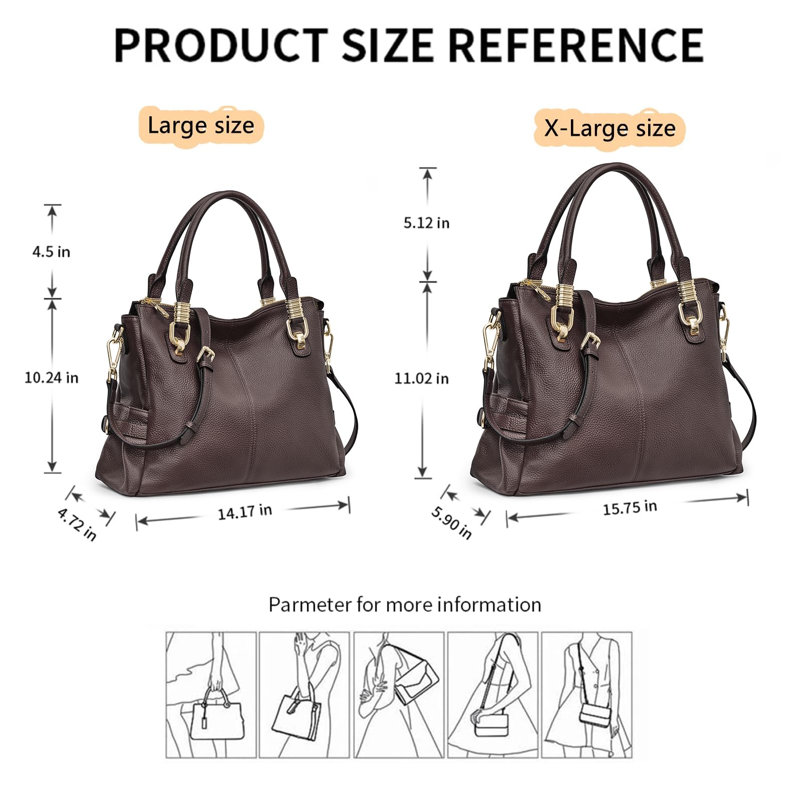 Women Genuine Leather Handbag - Soft Satchel Tote Shoulder Bag with Adjustable Strap