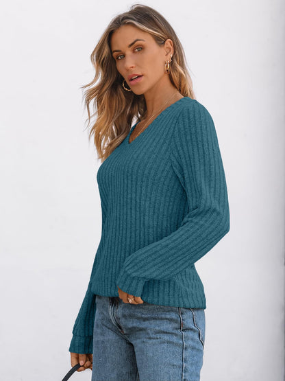 V Neck Long Sleeve Sweater for Women - Loose Fit Tunic Top for Fall & Winter