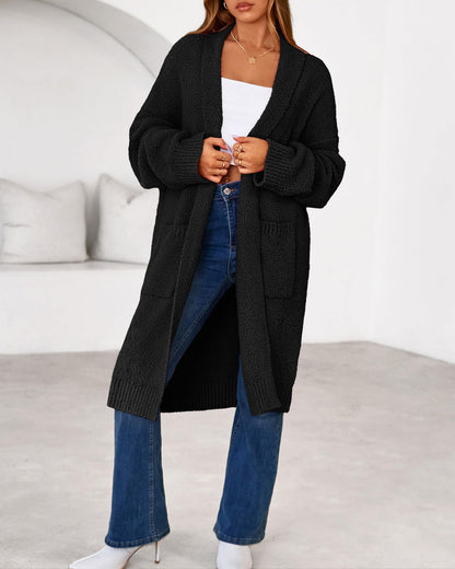 Women's Long Cardigan Sweater - Open Front Oversized Knit Coat with Pockets
