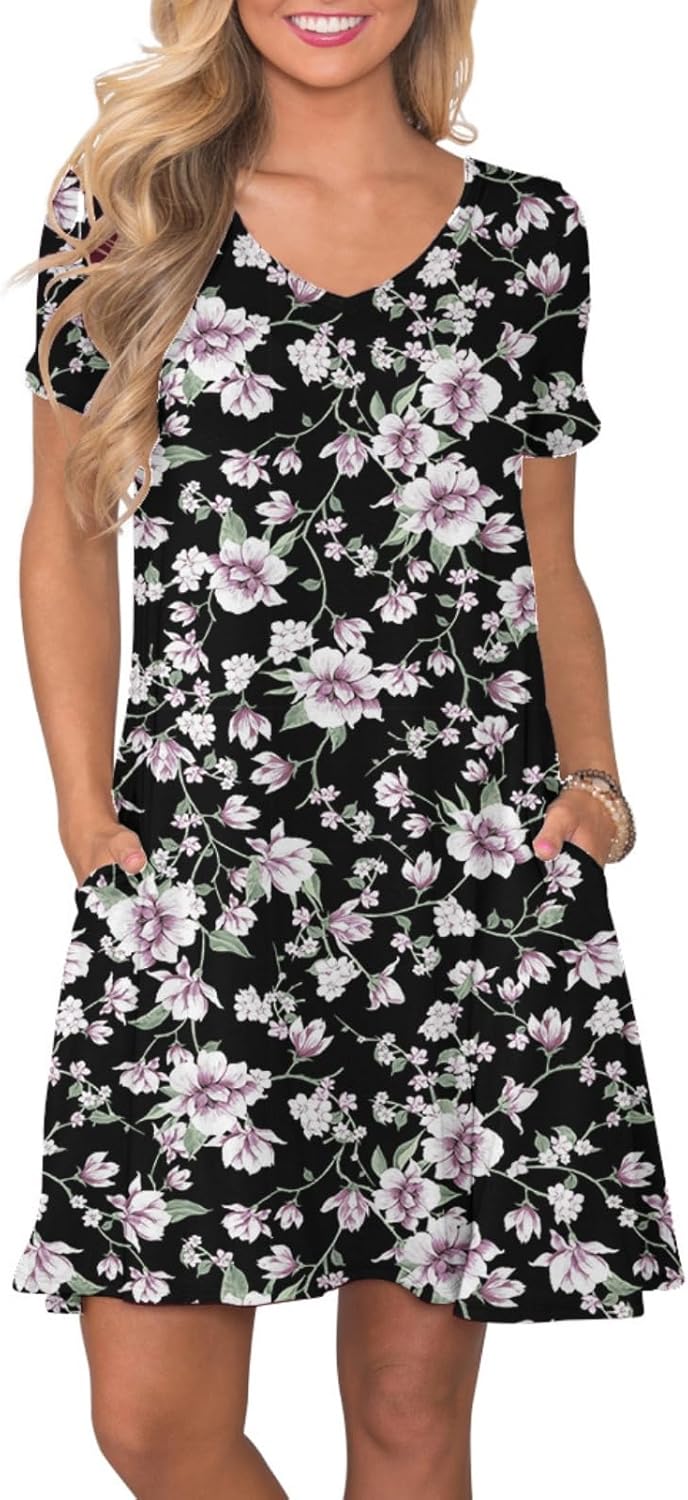 Women's Casual T-Shirt Dress Short Sleeve Summer Swing Dress with Pockets