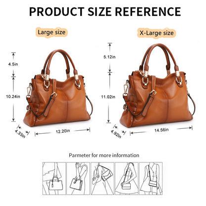 Women Genuine Leather Handbag - Soft Satchel Tote Shoulder Bag with Adjustable Strap