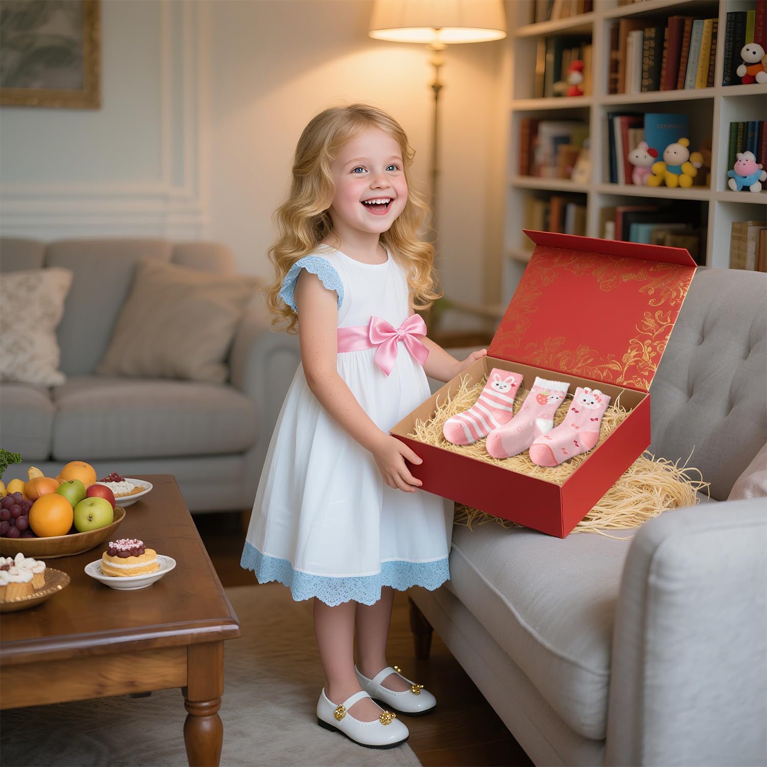 Girls Cotton Crew Socks 5 Pack - Cartoon Bunny Animal Socks for Kids Ages 2-12