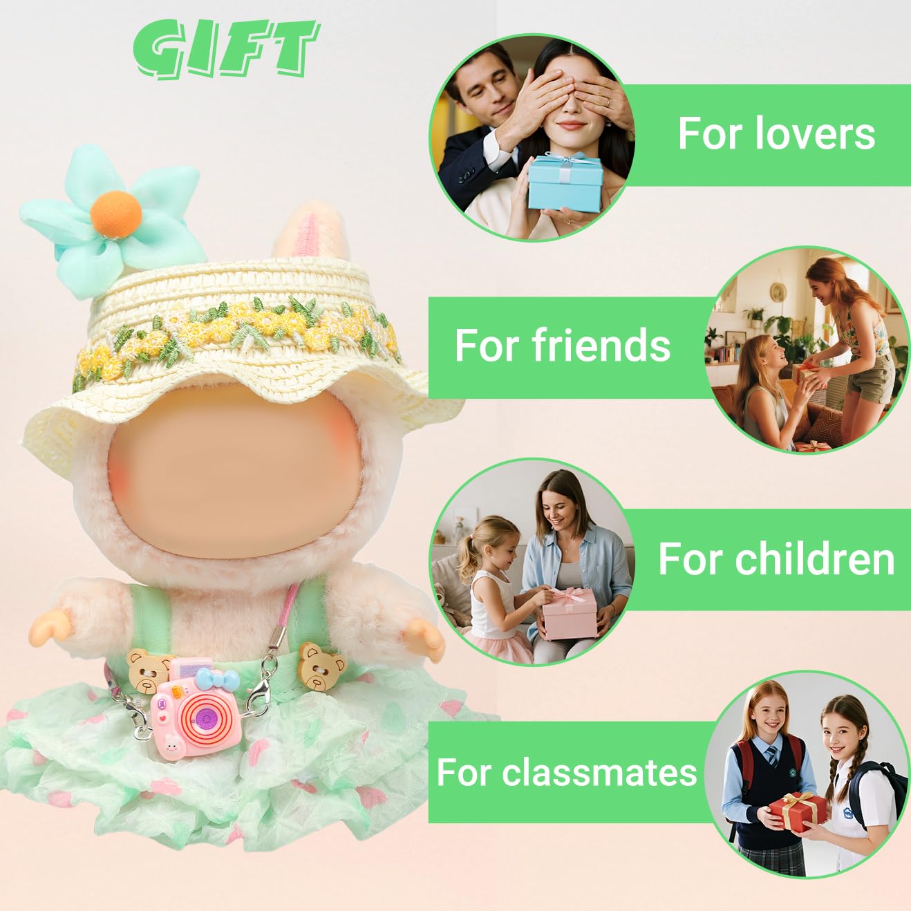 4 Piece Doll Clothes Set for 15cm-17cm Dolls - Outfit with Overalls Hat & Bag