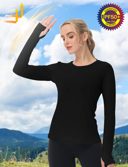 Women's UPF 50+ Sun Protection Long Sleeve Shirt - Athletic Rash Guard with Thumb Holes