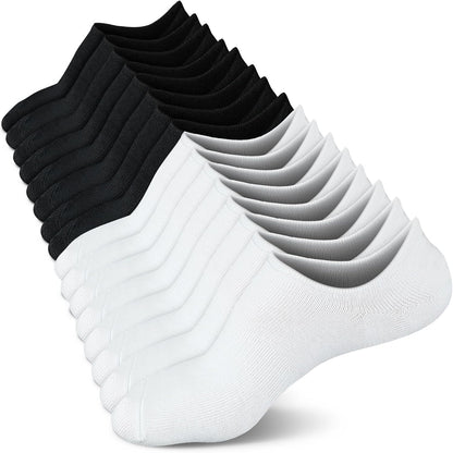 Women No Show Socks - Non Slip Low Cut Invisible Socks 4/8 Pairs Black,white 11-14