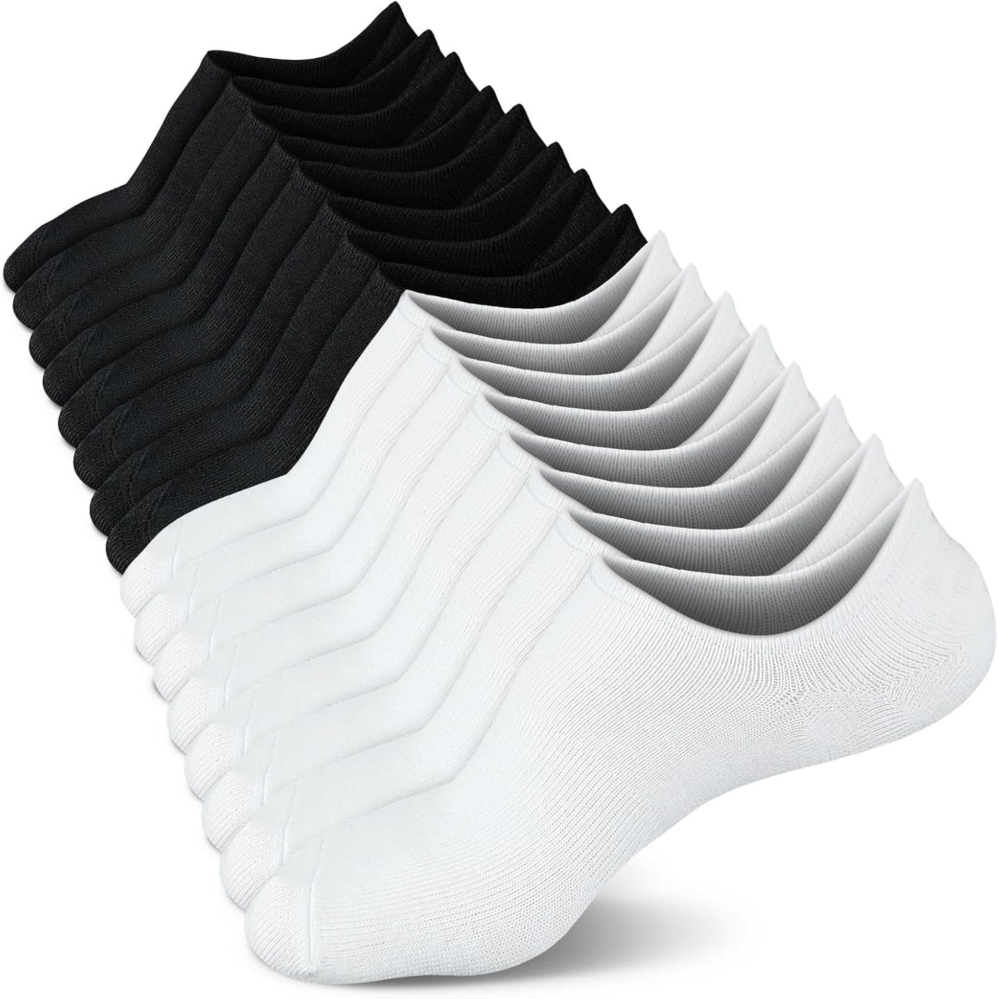 Women No Show Socks - Non Slip Low Cut Invisible Socks 4/8 Pairs Black,white 11-14
