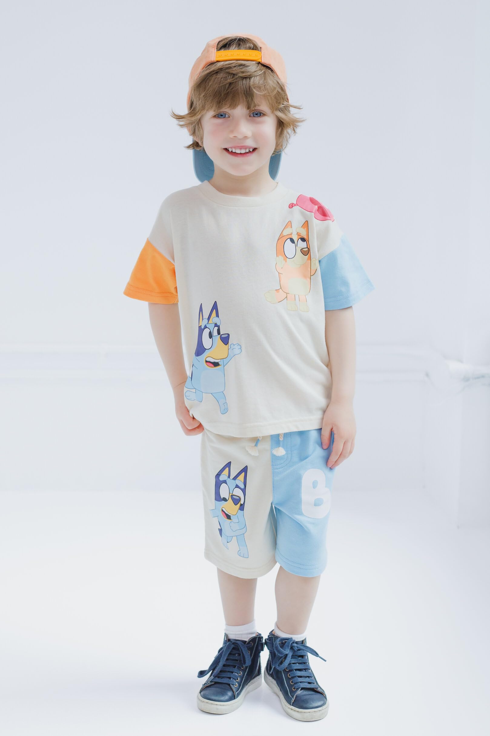 Bluey 3-Piece Kids Outfit Set - T-Shirt, Shorts & Baseball Cap for Toddlers to Big Kids