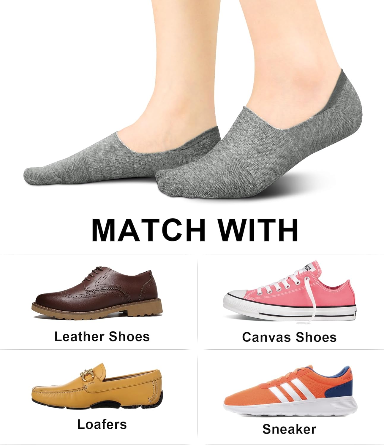 Women No Show Socks - Non Slip Low Cut Invisible Socks 4/8 Pairs