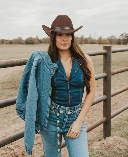 Women's Western Rhinestone Cowboy Hat - Bling Diamond Band Rodeo Fedora