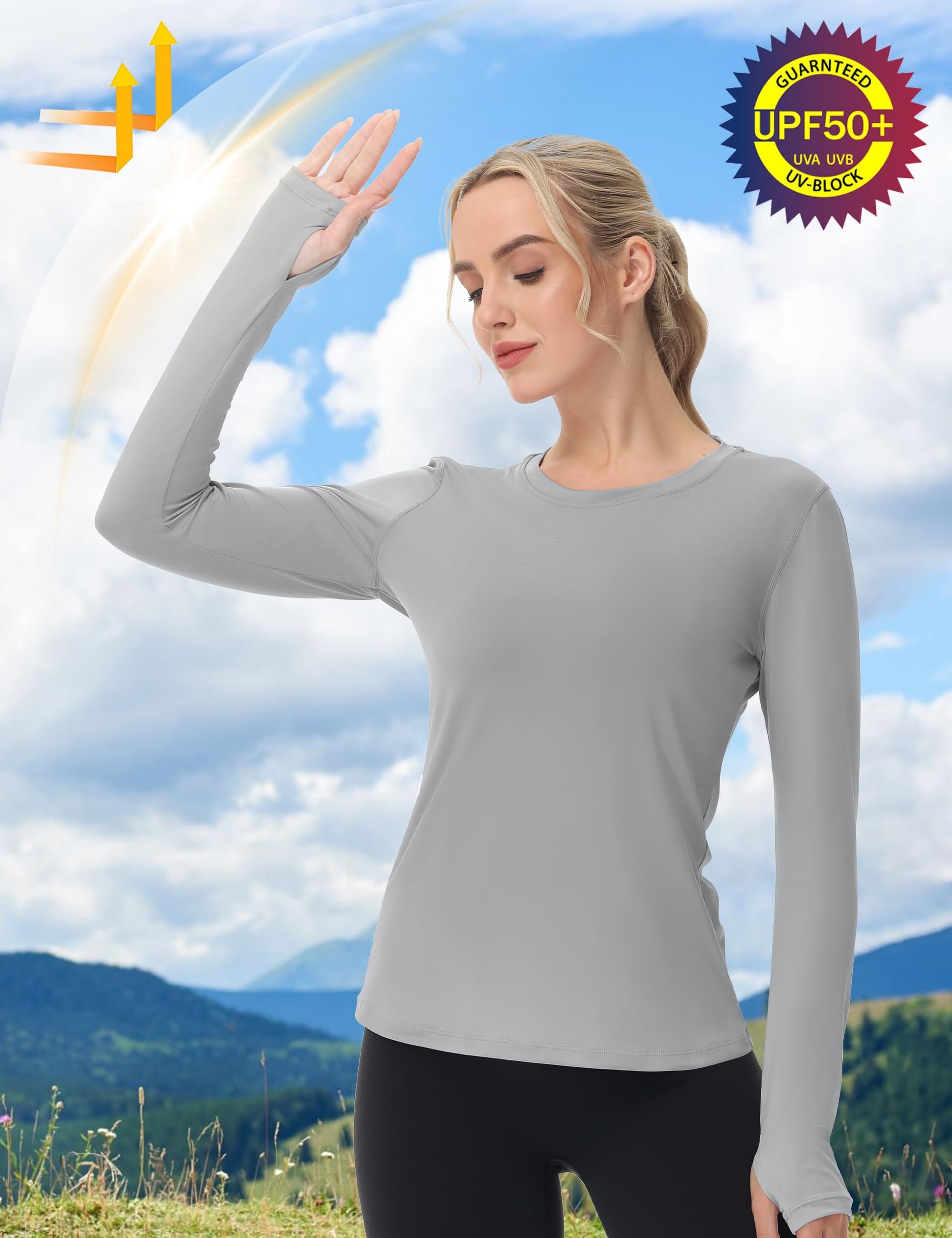 Women's UPF 50+ Sun Protection Long Sleeve Shirt - Athletic Rash Guard with Thumb Holes