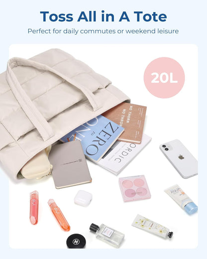 Women's Quilted Tote Bag Lightweight Puffy Shoulder Bag with Compartments