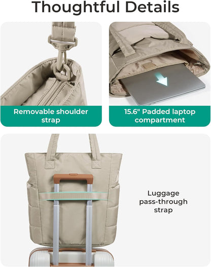 Women's Quilted Tote Bag Lightweight Puffy Shoulder Bag with Compartments