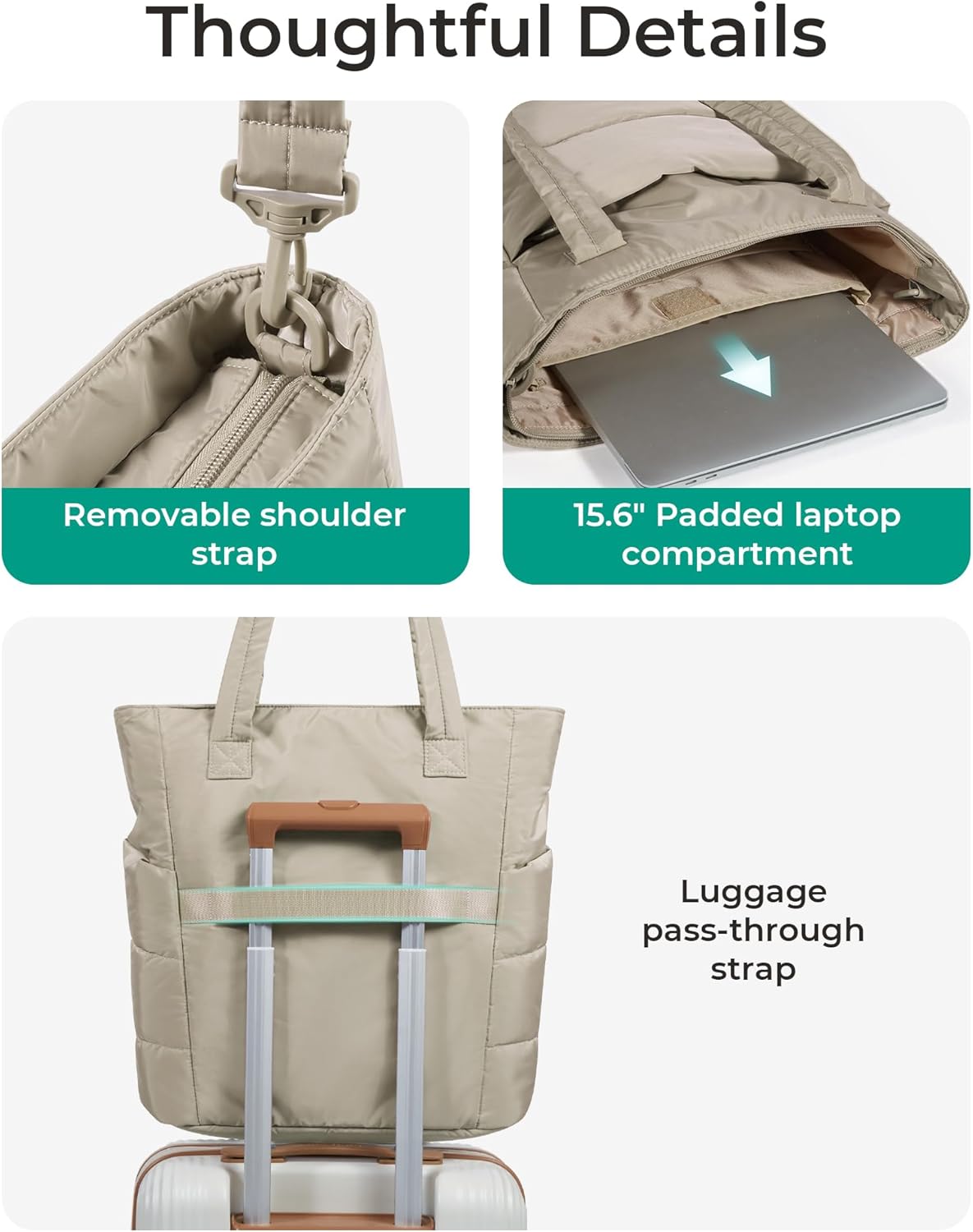 Women's Quilted Tote Bag Lightweight Puffy Shoulder Bag with Compartments