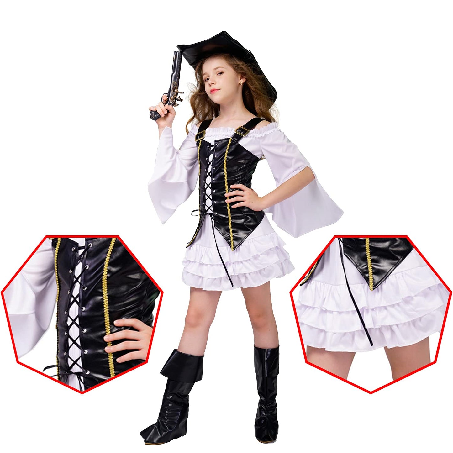 Halloween Costumes For Girls 10-12 - Girls Pirate Costume for Halloween - Kids Cosplay Outfit - Complete Pirate Dress Up Set
