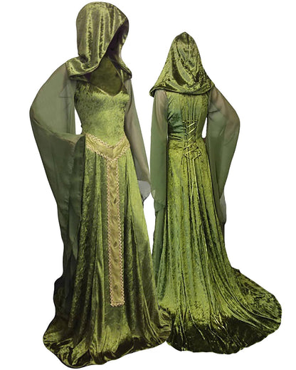 Women's Medieval Hooded Cloak - Vintage Lace-up Long Dress Costume