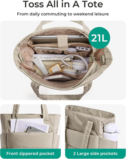 Women's Quilted Tote Bag Lightweight Puffy Shoulder Bag with Compartments