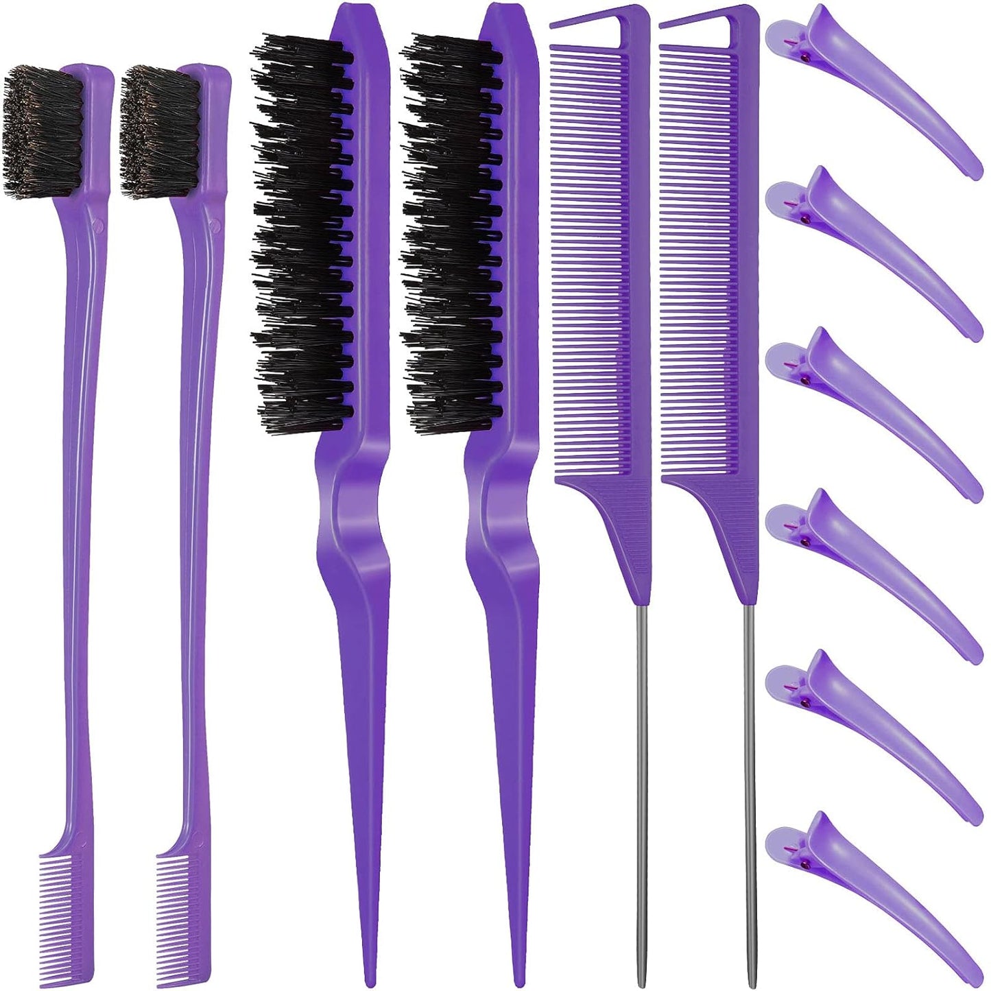 Hair Brush Set 12 Pieces Double Sided Edge Brush Teasing Combs Styling Kit Purple