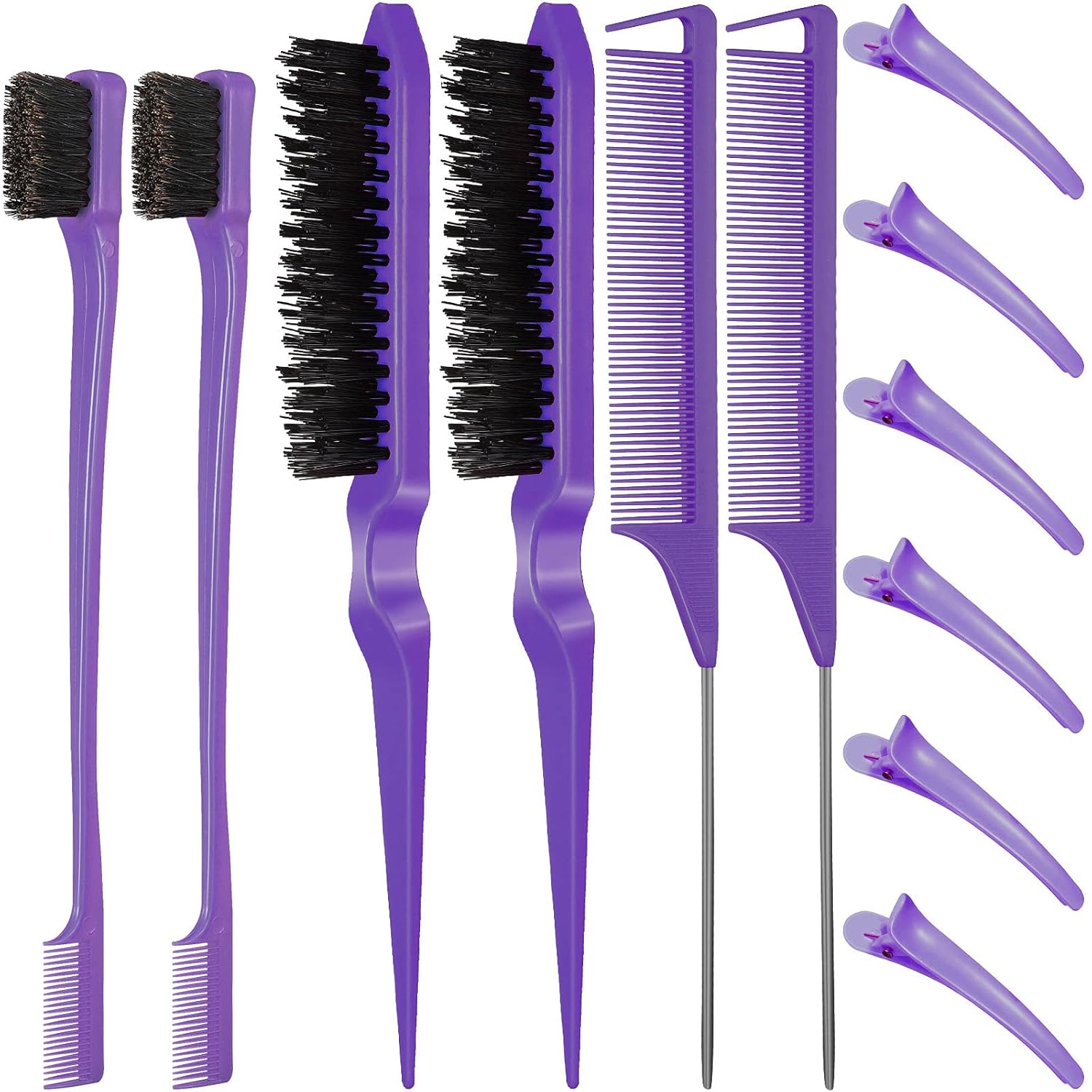 Hair Brush Set 12 Pieces Double Sided Edge Brush Teasing Combs Styling Kit Purple