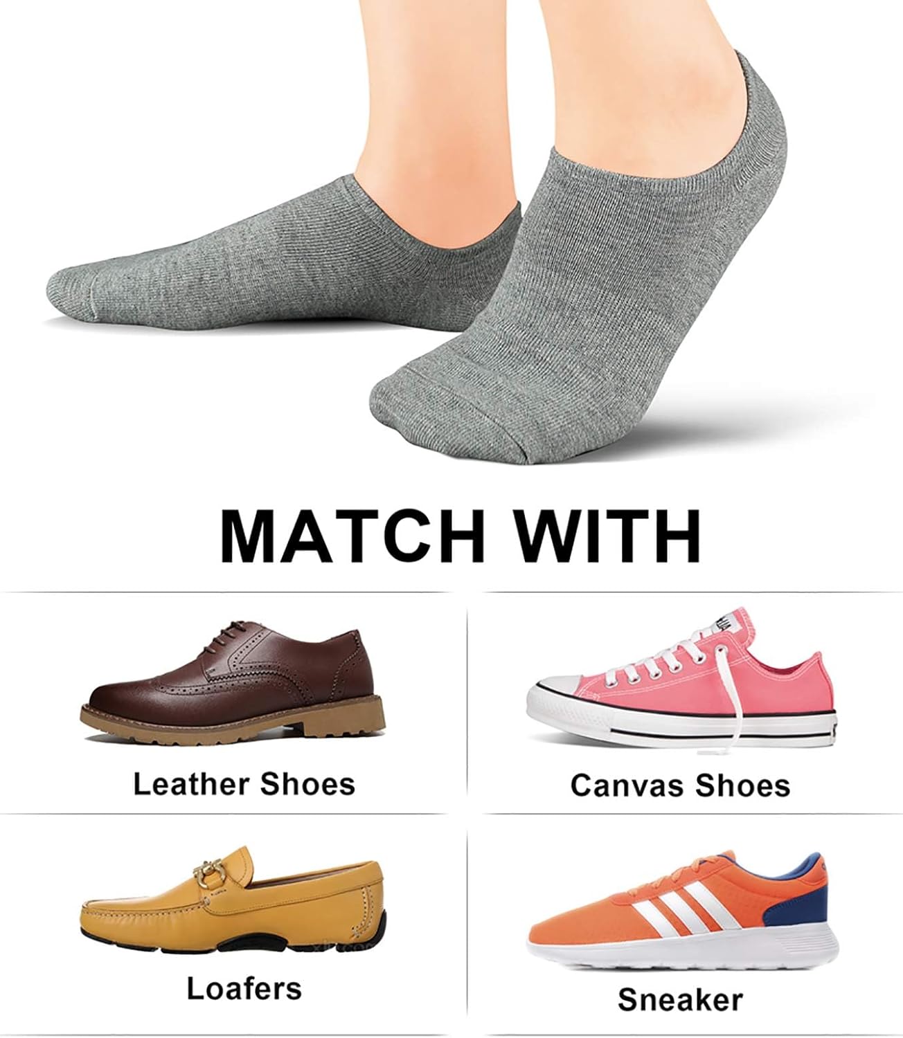 Women No Show Socks - Non Slip Low Cut Invisible Socks 4/8 Pairs