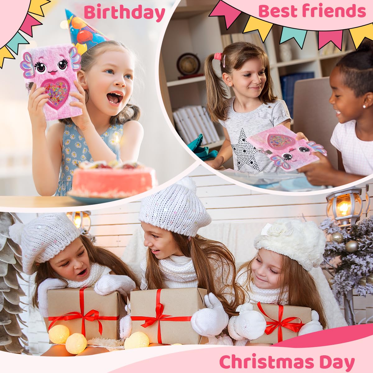 Girls Heart Diary with Lock and Keys - Cute Plush Secret Journal Notebook Gift Ages 6-8