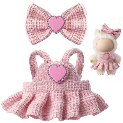 3 Piece Handmade Crochet Outfit for 17cm Dolls - Heart Sweater Hat & Bag Set Luxury Chic - Pink