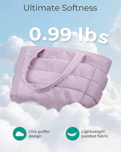 Women's Quilted Tote Bag Lightweight Puffy Shoulder Bag with Compartments